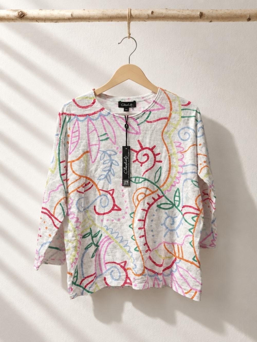 Charlie B Multicolor Patterned Long Sleeve Top - White Base